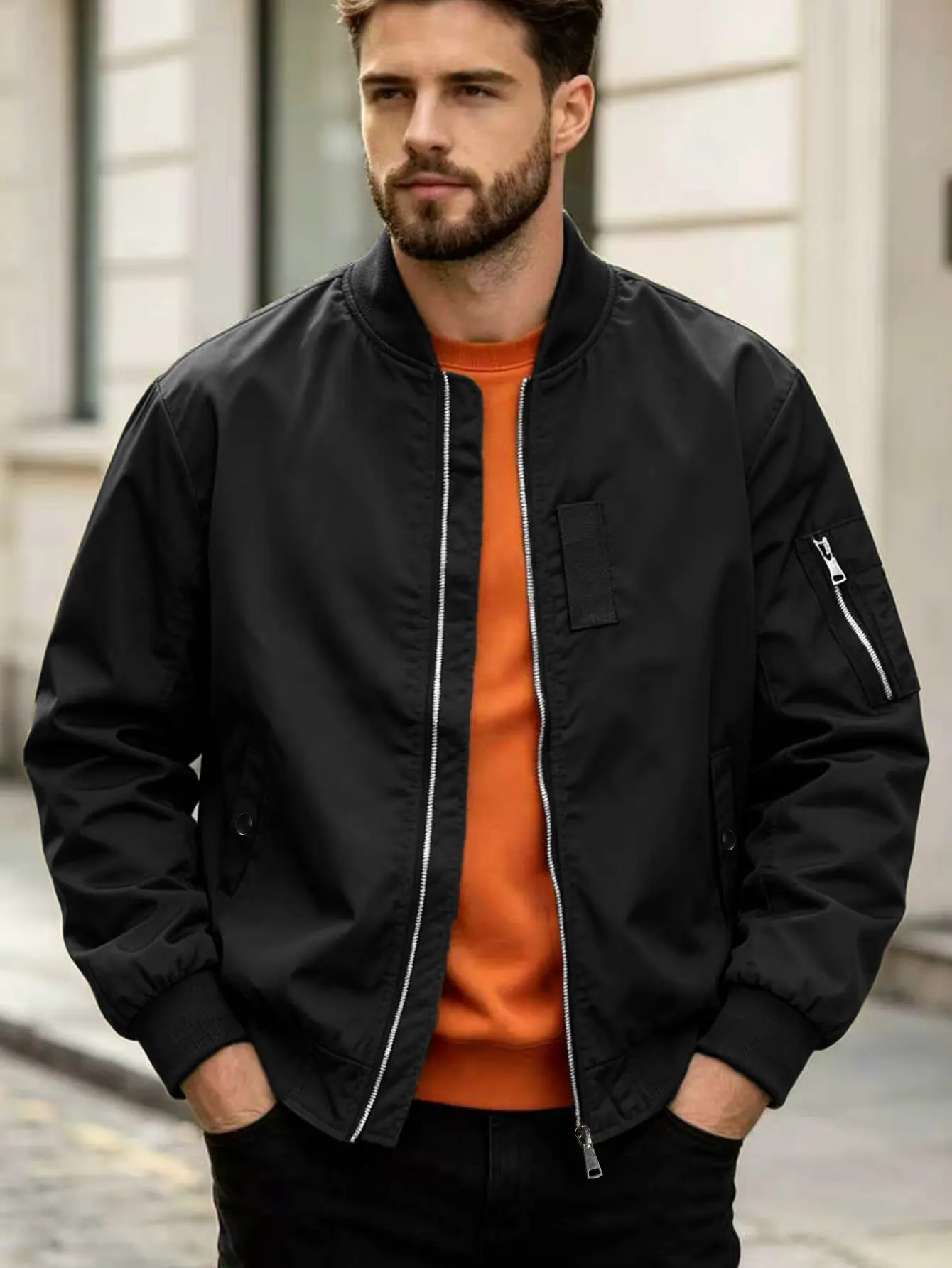 Men’s Fall/Winter Windproof Bomber Jacket – Casual Utility Coat with Multiple Pockets | Windproof Bomber Jacket for Men | Fall/Winter Casual Streetwear Outerwear