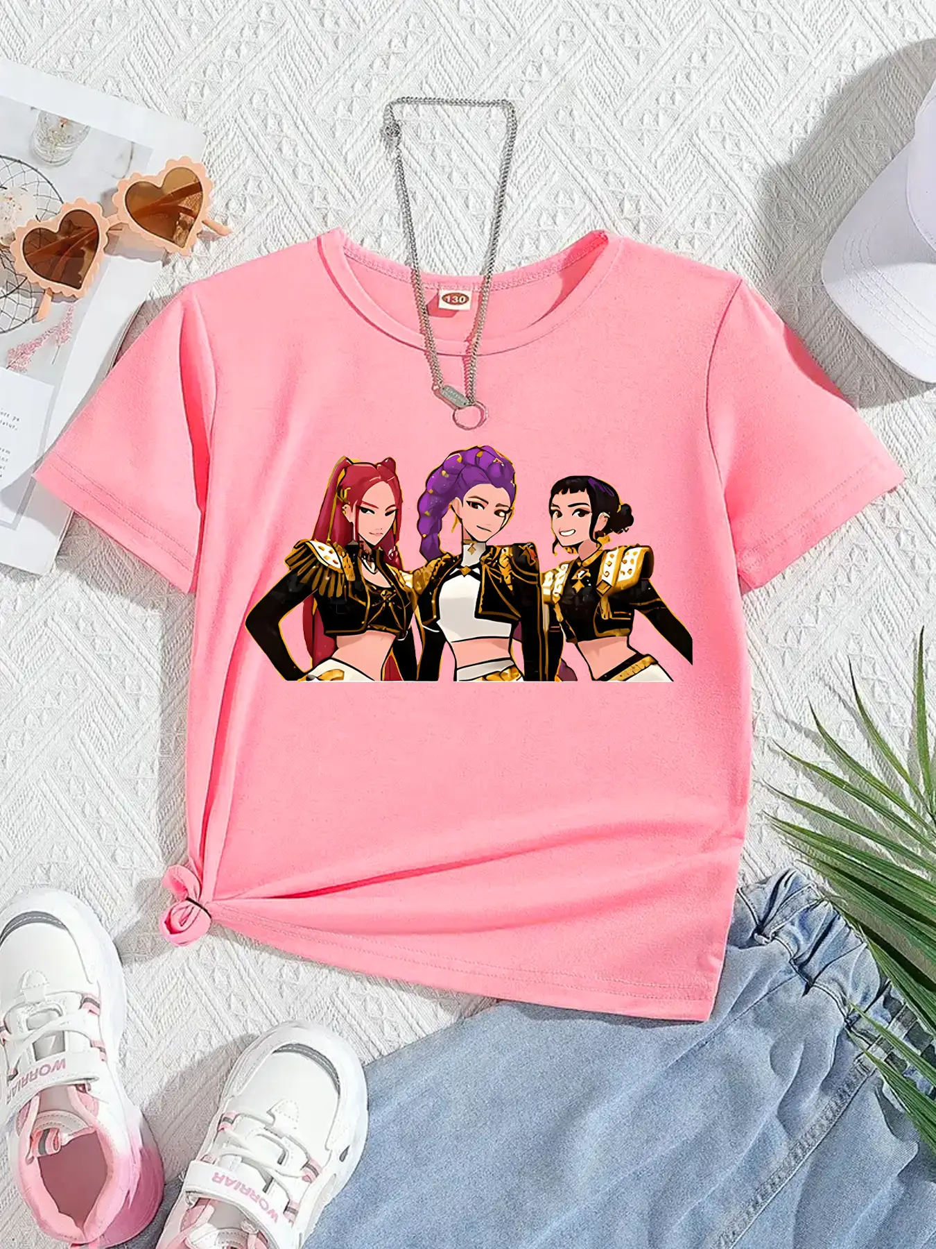 Girls Summer Fashion Kpop Butterfly Print Short Sleeve T-Shirt, Casual Fitted Comfortable Top, Moderate Fabric, Perfect for Daily Wear