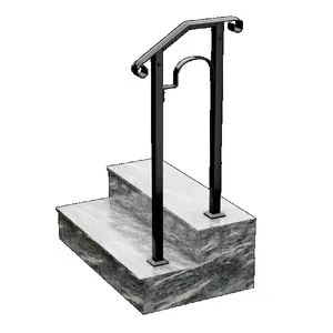 Black Steel Outdoor Rails for 1-2 Steps Stair Railing Outdoor Garden Porch Post
