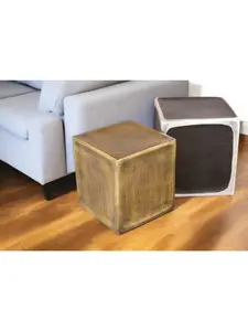 212 MAIN Set of 2 Aluminum Square Block End Tables - Black, Silver, Antiqued Brass; Square Shape, Aluminum Top, Antique Finish, Block Base, Distressed Look, Modern Vibe, Contemporary End Table, Modern Center Table