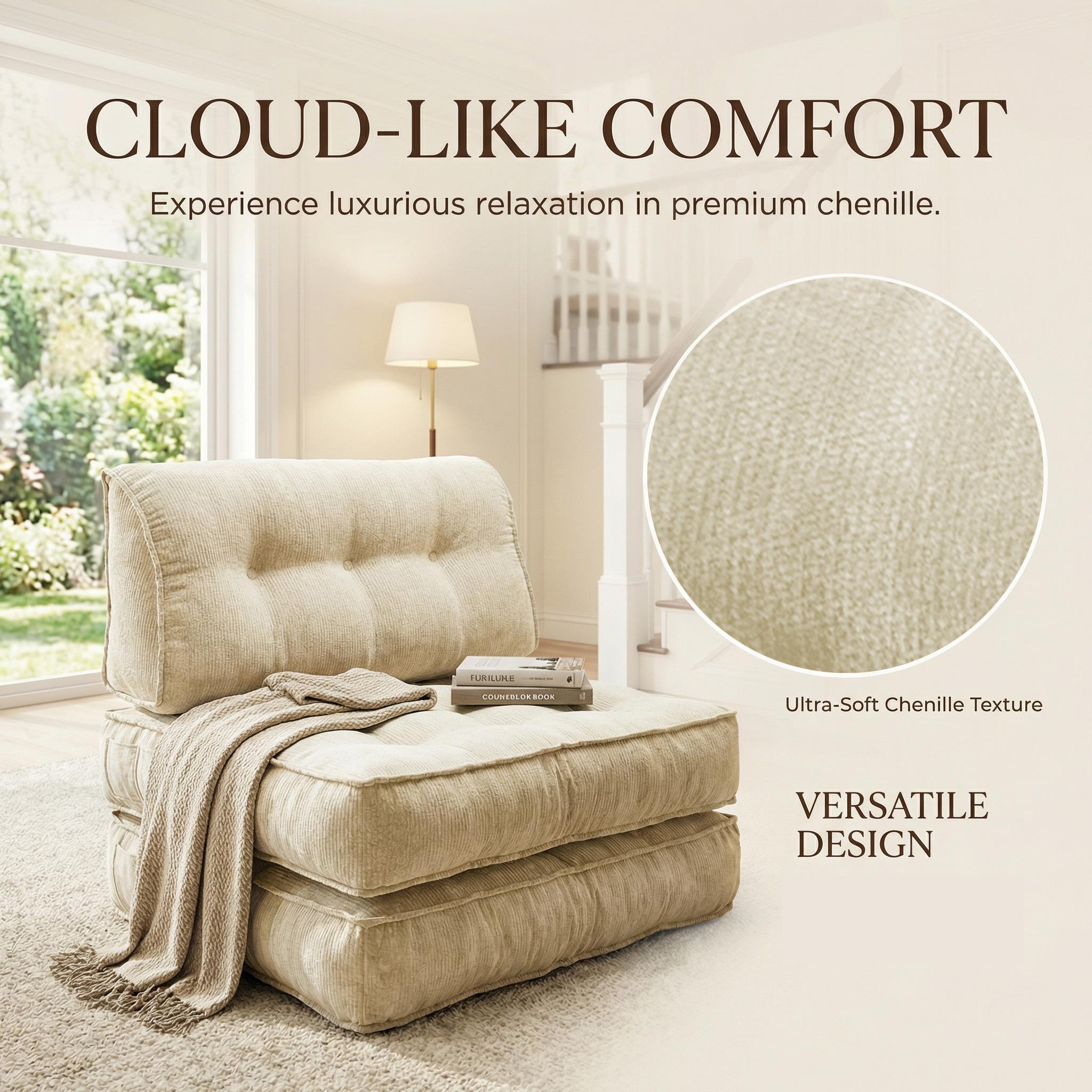 Single lazy sofa, small folding sofa bed with soft package for deep seat wrapping, boneless sofa in living room and bedroom, no need for assembly