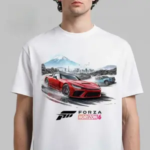 Forza Horizon 6 Art Graphic Tee, Classic Racing Game Printed Short Sleeve Top, Casual Street Style Unisex Comfort Apparel for Daily Outdoor Wear
