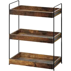 Bathroom Organizer Countertop, 3 Tier Wood Spice Rack Organizer for Counter, Vanity Skincare Organizers Shelf for Bathroom Storage Organization, Rustic Brown