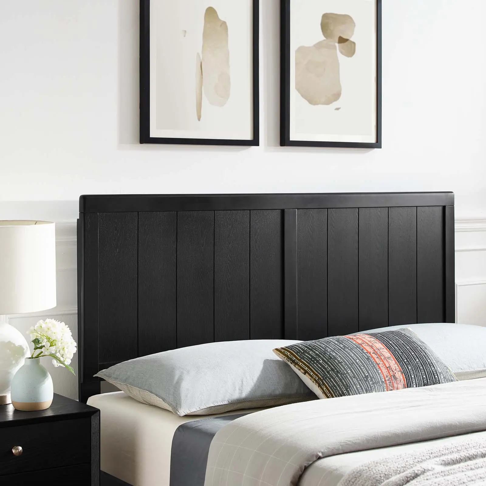 Modway Robbie King-Size Wood Headboard with Wood Paneling, Black - Unique Bedroom Indoor Furniture for Bed Frames, Master Bedroom & Guest Room, Assembly Required, Unique Bedroom Furniture, Modern