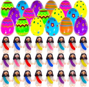 24 Count Easter Eggs w/ Mini Jesus Figurines – Easter Basket Stuffers & Religious Egg Hunt Toys for Kids, Boys, Girls, Toddlers – Party Favors Gifts
