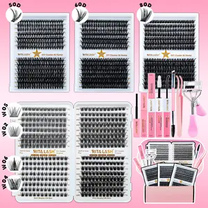 RITALASH 384pcs 280pcs D Curl Individual False Cluster Kit DIY Extensions Individual Lashes Mixed Lengths Lash Clusters DIY at Home with Bond and Seal Applicator Individual False Cluster Remover Brush and Curler, Cosmetic DIY Eyelashes Kit