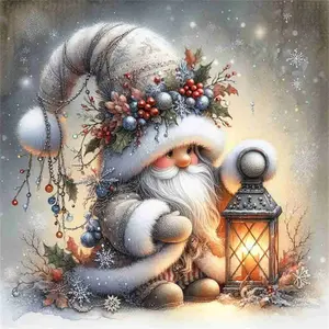 Christmas Gnome with Lantern in Snow 5D Full Drill Diamond Painting Kit – Cozy Festive Design with Shimmering White & Silver Accents – Magical Winter Art DIY Wall Decor – Ideal Gift for Christmas & Craft Enthusiasts
