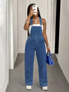 Spring Summer New Plus Size Women's Jumpsuit Washed Blue Loose Comfortable Casual Vacation Daily Wear Denim Overalls Bib Pants