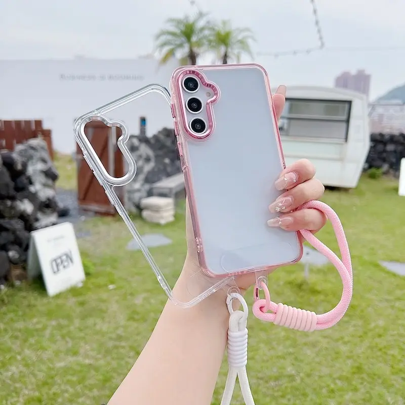 For Samsung A07 A17 A37 A57 A06 A36 A56 A16 A26 A15 A25 A35 A55 A14 A54 S24 S23 S25 FE S25 Plus Ultra 5G Clear Hard Acrylic Hand Straps Case Shockproof Cover