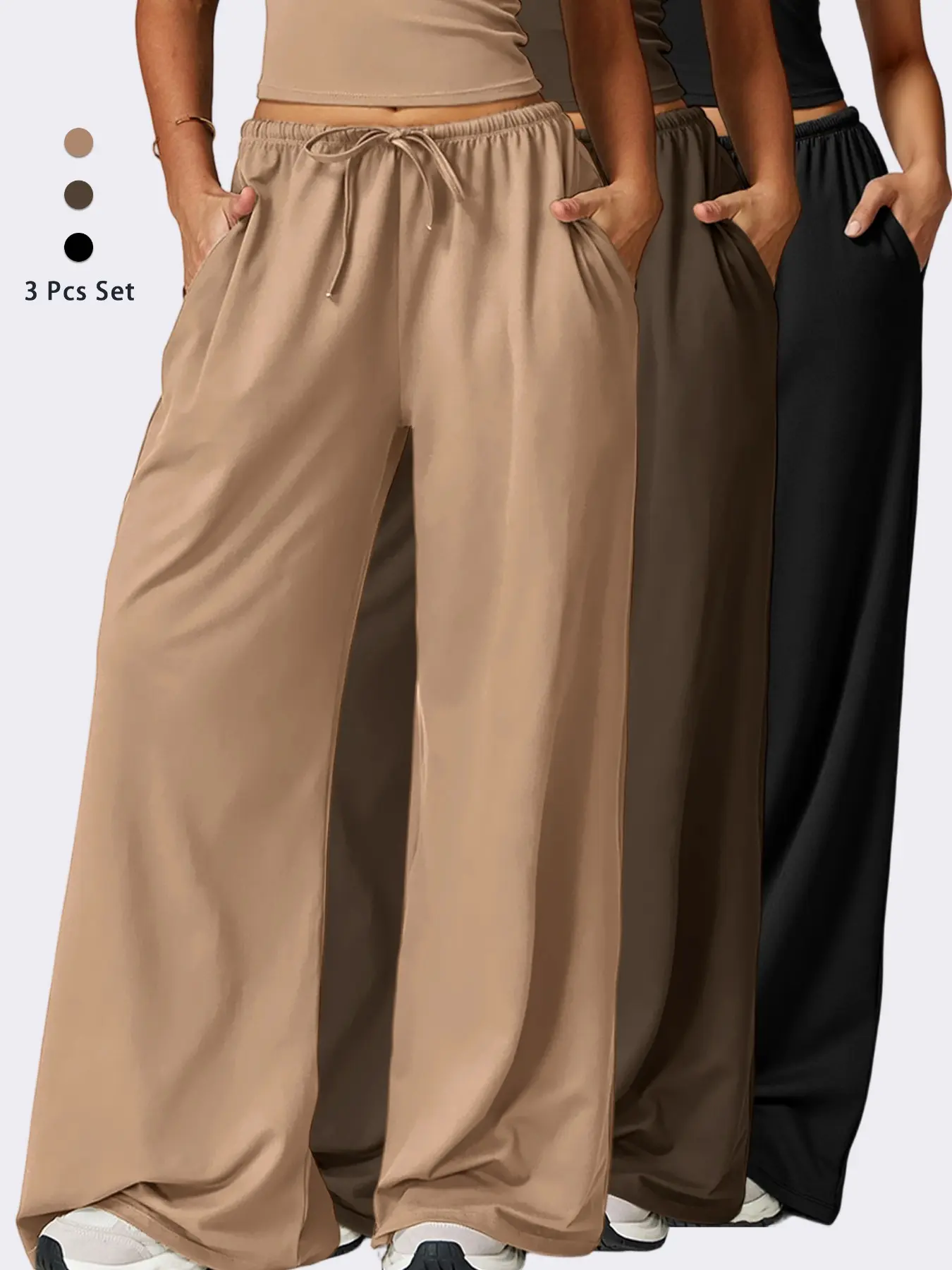 3-pack women's brushed High Waisted sweatpants high waist wide leg loose casual pants sports fitness elastic drawstring trousers Athletic Casual Trousers suitable for fitness and daily wear Sports Bottoms