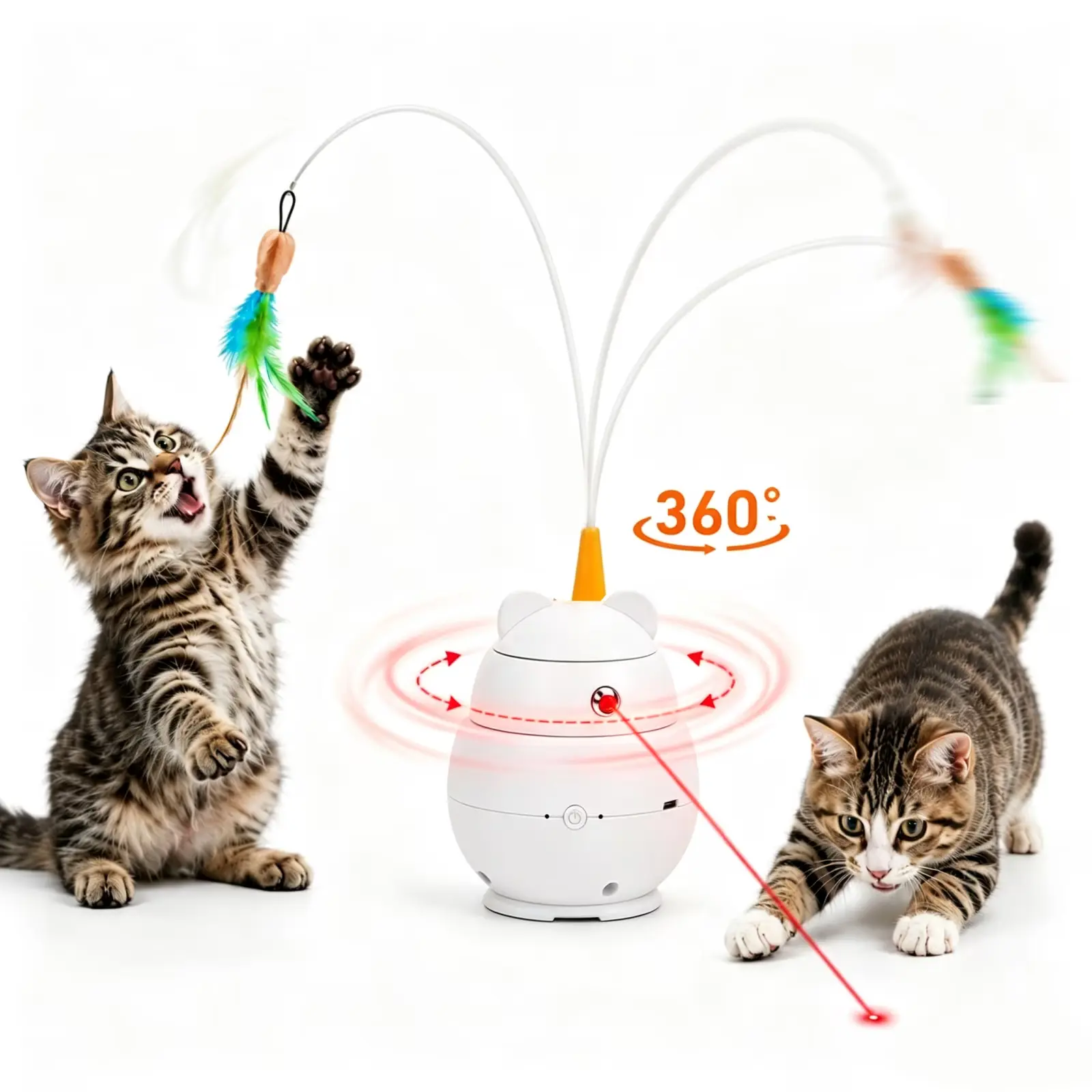 AsFrost Interactive Cat Toys for Indoor Cats,2 in 1 Automatic Laser Teaser Cat Toy,Flying Bird Feather Toy,USB Rechargeable Smart Motion Activated Self-Play Enrichment Toy for Cats and Kittens