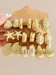 Boho Style Jewelry Set, Zinc Alloy Earrings & Rings, Elegant Design for Women, Perfect Gift for Birthdays & Special Occasions