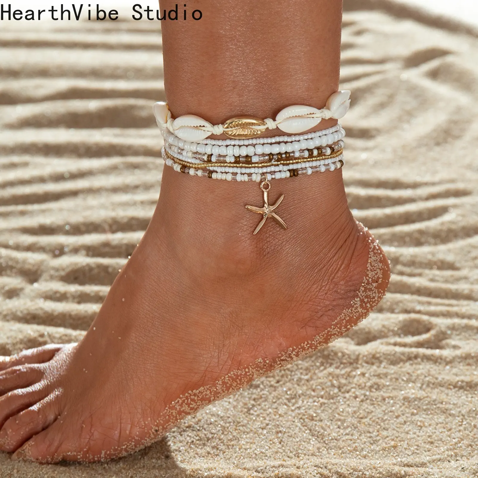Women's 5-Pcs Boho Style Jewelry Foot & Ankle Set, Dainty Layered Anklet with Butterfly Charm, Star, Heart Pendants, Vintage Pearl Accents, Sports & Outdoor Beach Accessories