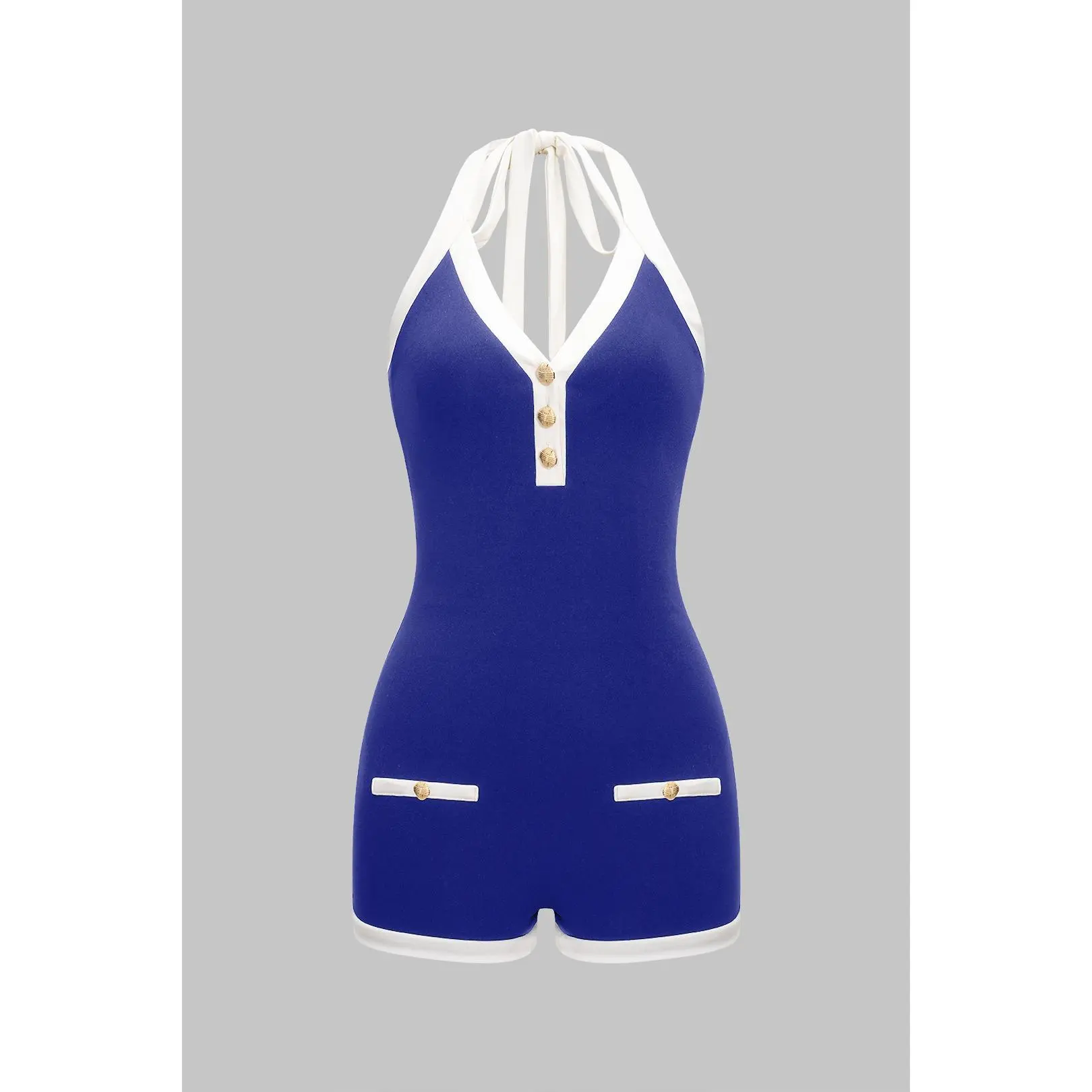 Halter Neck Backless Tie-Up Sleeveless Romper