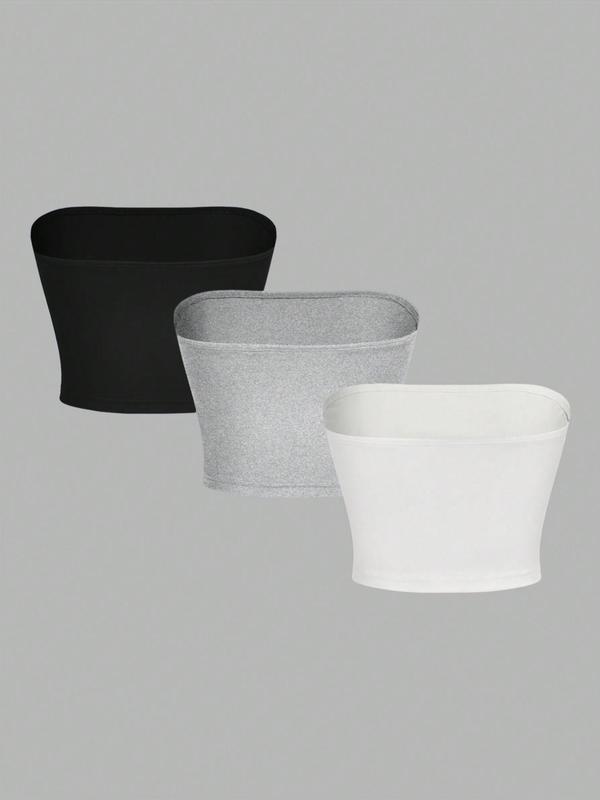 Women's Simple Solid Color Crop Tube Top, Casual Minimalist Basic Sleeveless Strapless Cropped Tops for Summer, Ladies Clothes for Daily Wear