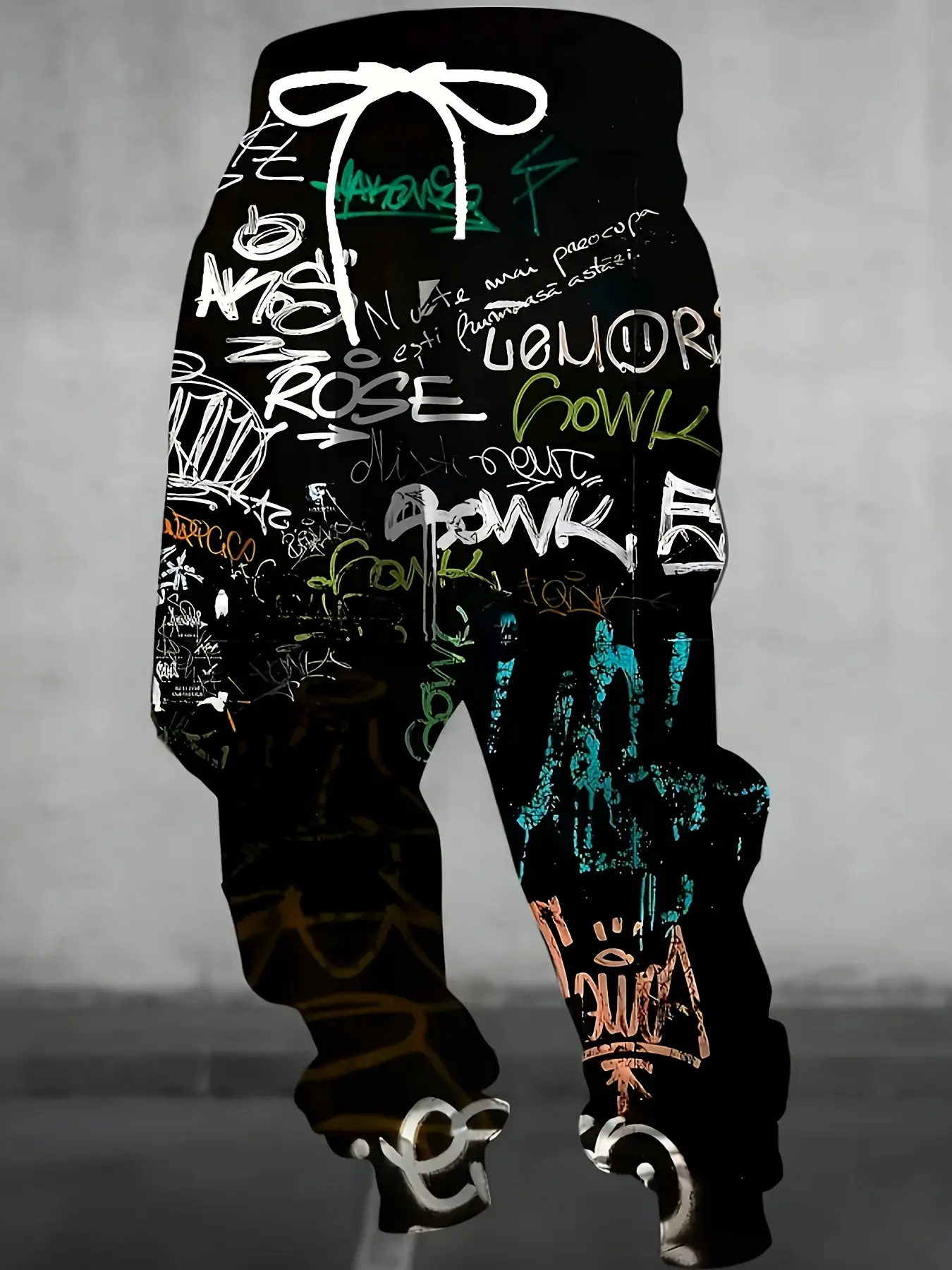 Men's 3D Graffiti Print Sports Jogger Sweatpants - Polyester, Drawstring Knot Waist, Pockets, Slight Stretch Knit Fabric, Full Print, Regular Fit, Casual Comfy Sporty Bottoms with Bold Street Vibe for All Seasons
