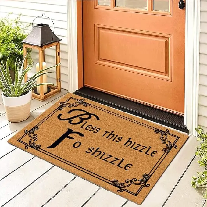 Funny Doormat Bless This Hizzle Fo Shizzle Welcome Mat Non-Woven Fabric Top with a Anti-Slip Rubber Back.Door Mat for Entrance Way