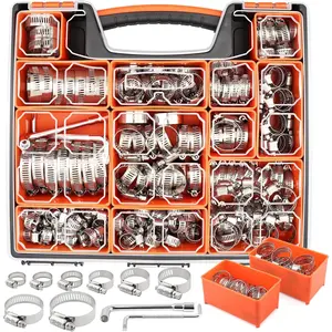 210 count 304 Stainless Steel Hose Clamps  Kit 1/4"-2" Worm Gear Hose Clamp for Radiator,Heater,Automotive,Mechanical Applications,Pipe,Tube,Coolant,Garden