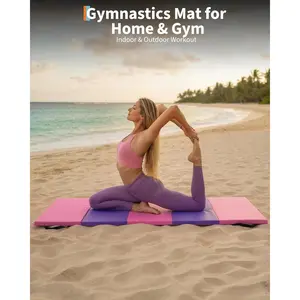Folding Gymnastics Mat, 6x2 Ft (Four-fold)/6.2x2.6 Ft (Five-fold), Thick Portable Exercise Tumbling Pad for Home Gym, Pilates, Aerobics & Martial Arts Training