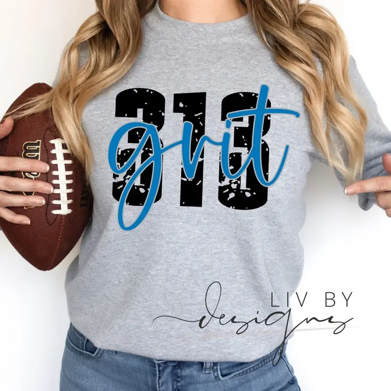 Detroit 313 “GRIT” Football Crewneck Sweatshirt | Sunday Playoff Football Apparel | One Pride Pullover | Detroit 313 Football Fan Gift