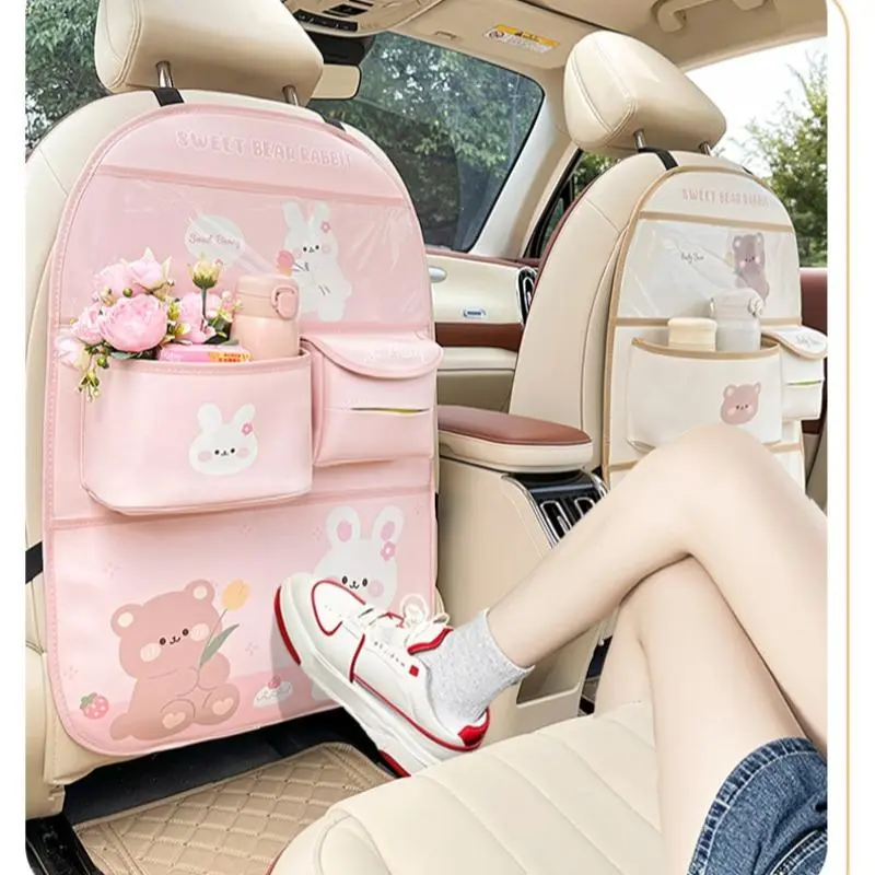 Car Storage Bag, Polyester Waterproof Durable Organizer with Cute Animal (Cartoon Tulip Bear Rabbit) Design, Organizer Functionality for Car Essentials, Keeps Belongings Safe