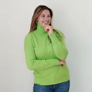 100% Cashmere Green Cashmere Long Neck Sweater