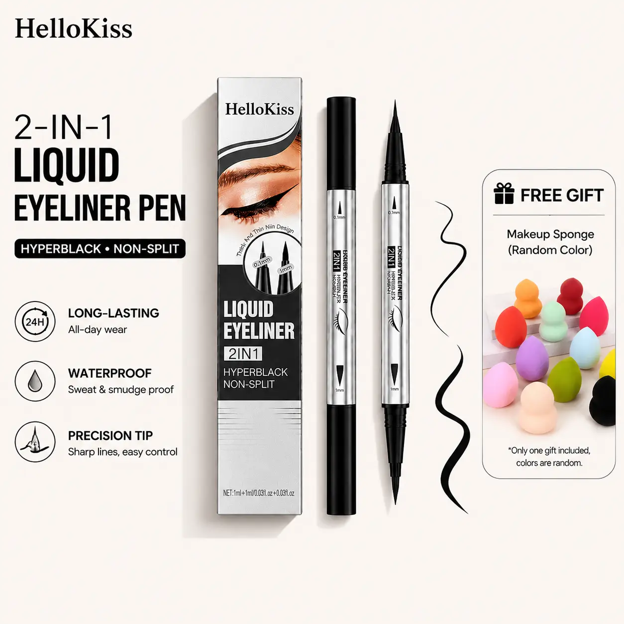 High-End Double-Head Liquid Eyeliner Pen - Fine/Thick Tips, Precision Tip, Quick-Dry Ink, Long-Lasting, Waterproof, Sweat-Proof, Eyebrow-Compatible, Fast-Cap Closure, Wing Stamp, Ideal for New Makeup Users