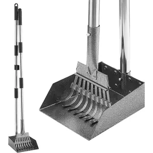 Adjustable Long Handle Dog Pooper Scooper Tray and Rake Set Metal Pooper Scoopers for for Medium Small Dogs