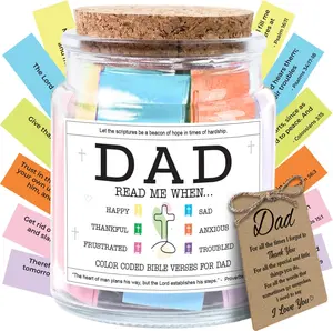 Fathers Day Gift For Dad From Daughter, Son - Bible Verse Jar For Father, Inspirational Scripture Jar With 92 Bible Verses, Decorative Christian Gift For New Dad