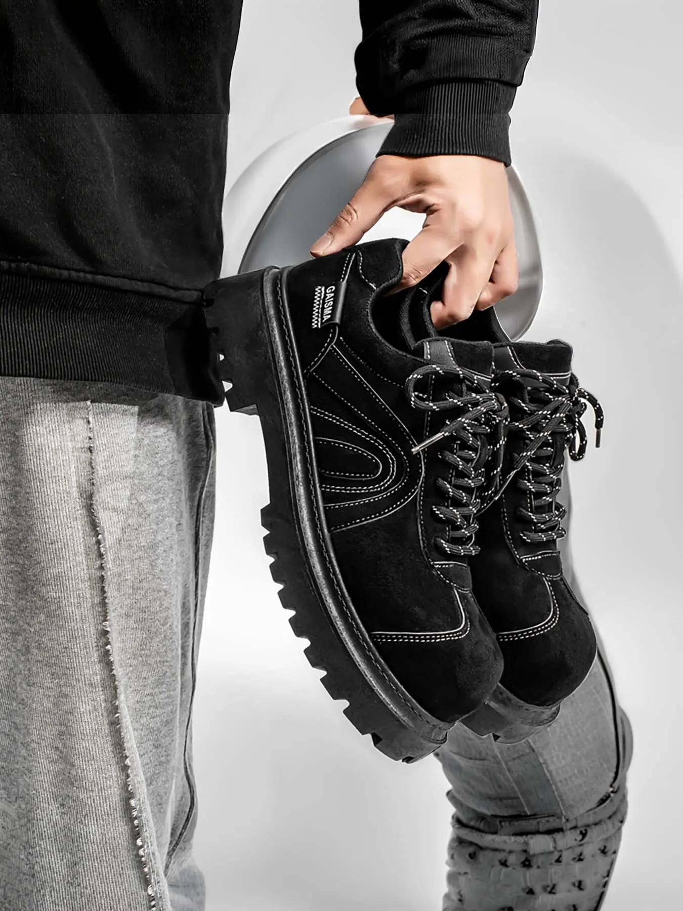 Men's Retro Thick-Soled Work Shoes, Nonslip Work Shoes, Suede Elevated Casual Sneakers, Non-Slip Durable Chunky Shoes, Footwear, Working Shoes, Walking Shoes