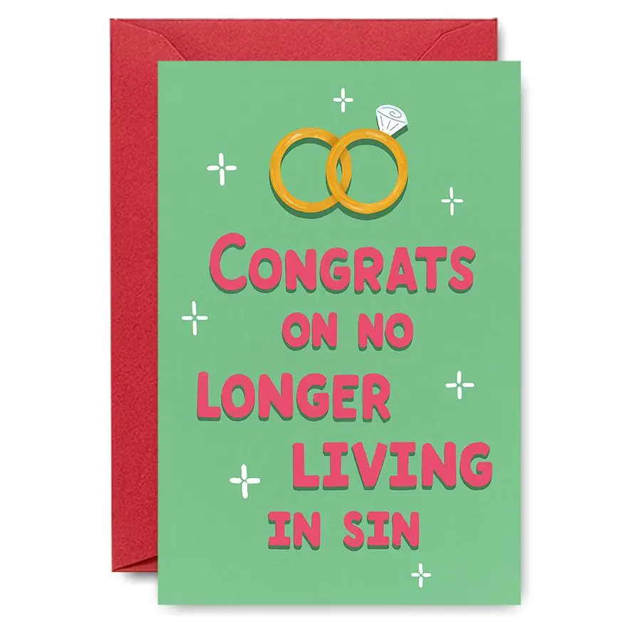Funny Wedding Congratulations Card with Envelope, Stop Living in Sin Greeting Card for Wedding Party Gift