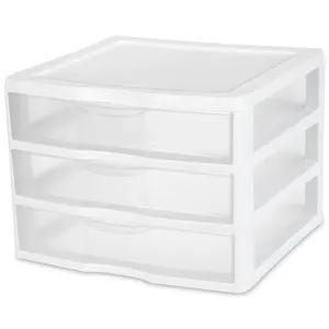 Sterilite Wide 3 Drawer Unit Plastic, White