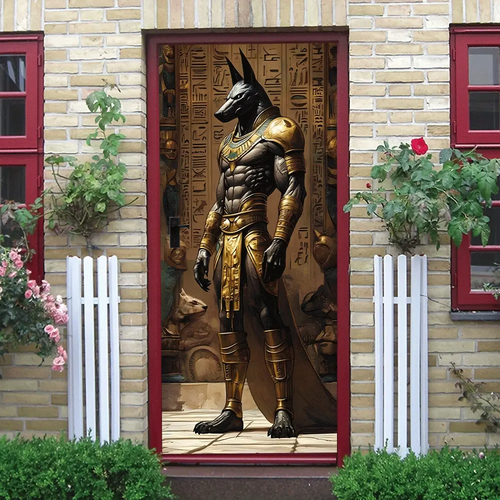 2pcs Egyptian Mythology Anubis Wall Sticker Ancient Egyptian God Decorative Decal for Bedroom Living Room Entrance Door Decorations Creative Wall Decoration Self Adhesive Removable Home Decorative Poster