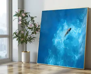 Swimming Woman Serene Blue Water Canvas Print, Summer Pool Scene Wall Art