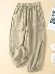 [Plus Size] Solid Color Pants Trousers for Daily Wear, Women's Bottoms for Spring & Fall, Casual Chic Bottoms, Casual Streetwear Trousers