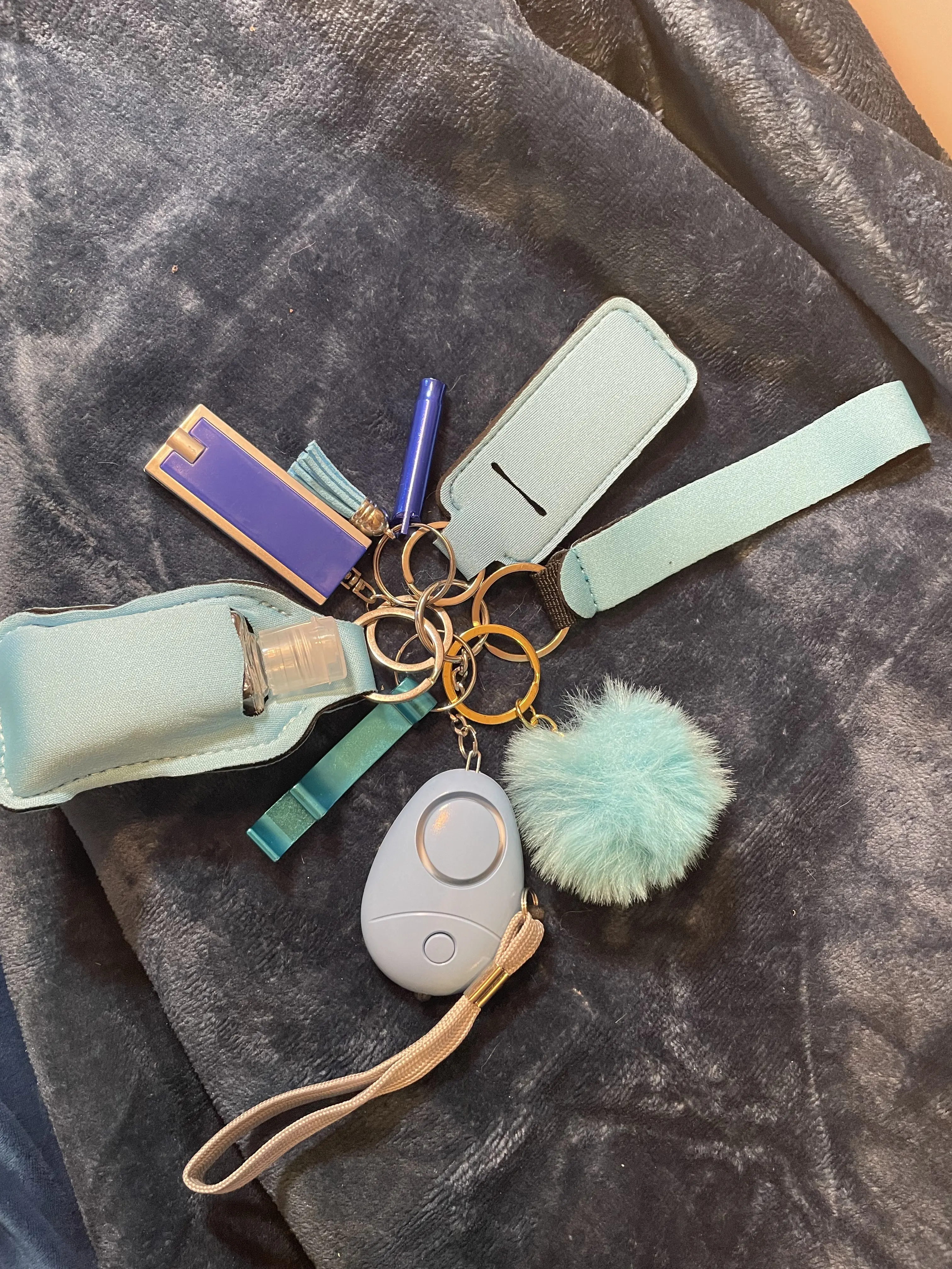 Safety Key Chain Set Light Blue, Fashionable Keychain & Phone Chain & Wristband, Trendy Exquisite Accessories for Women