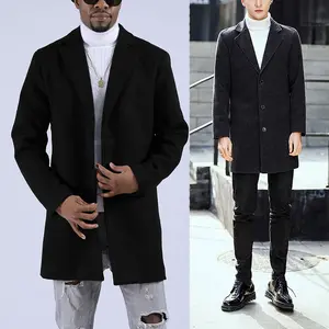 2026 Men's Wool Blend Pea Coat Notched Collar Single Breasted Overcoat Warm Winter Trench Coat Windproof Casual Jacket Plain Long Sleeve Menswear Classic