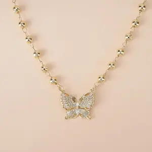 Elegant Women's Diamond Necklace, Women's Jewelry, Gold and Silver Zircon Inlaid Butterfly Pendant Chain Necklace, Butterfly Necklace