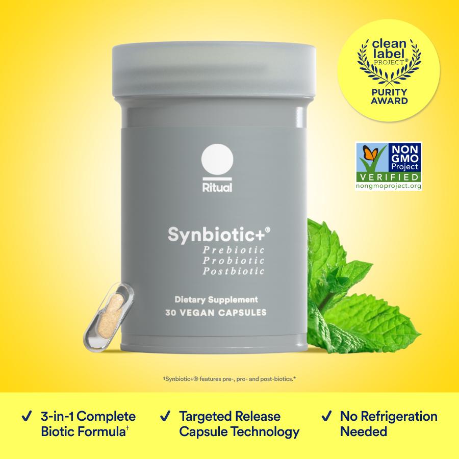 Ritual Synbiotic Probiotic, Prebiotic, Postbiotic, 3-in-1 Supplement for Gut Health and Digestive Support, Regularity, B