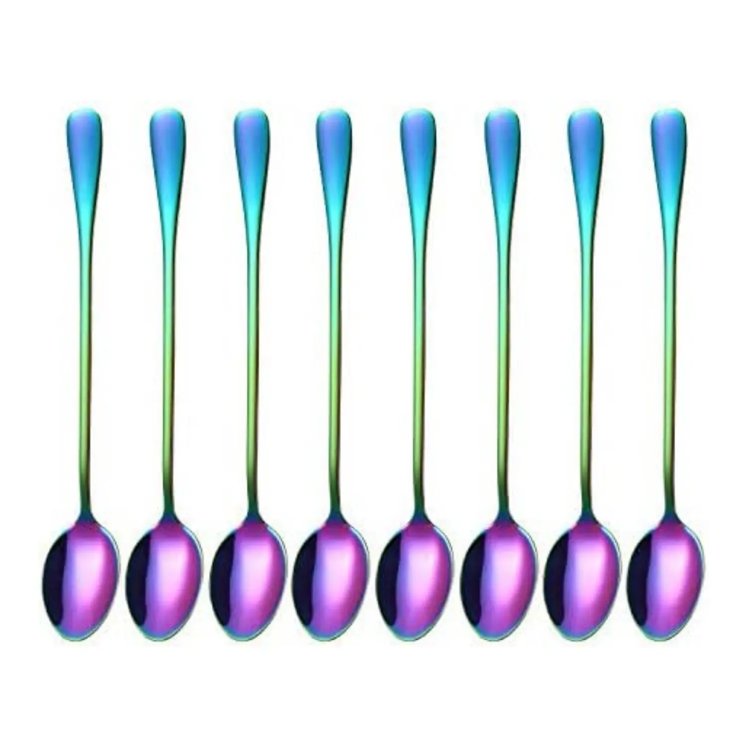 8Pcs Long Handle Spoons 7.8inch Colorful Plated Latte Spoon, Stainless Steel Ice Cream Spoon, Iced Tea, Cocktail Stirring,Tea, Coffee, Milkshake Dessert Spoons - Home Improvement.