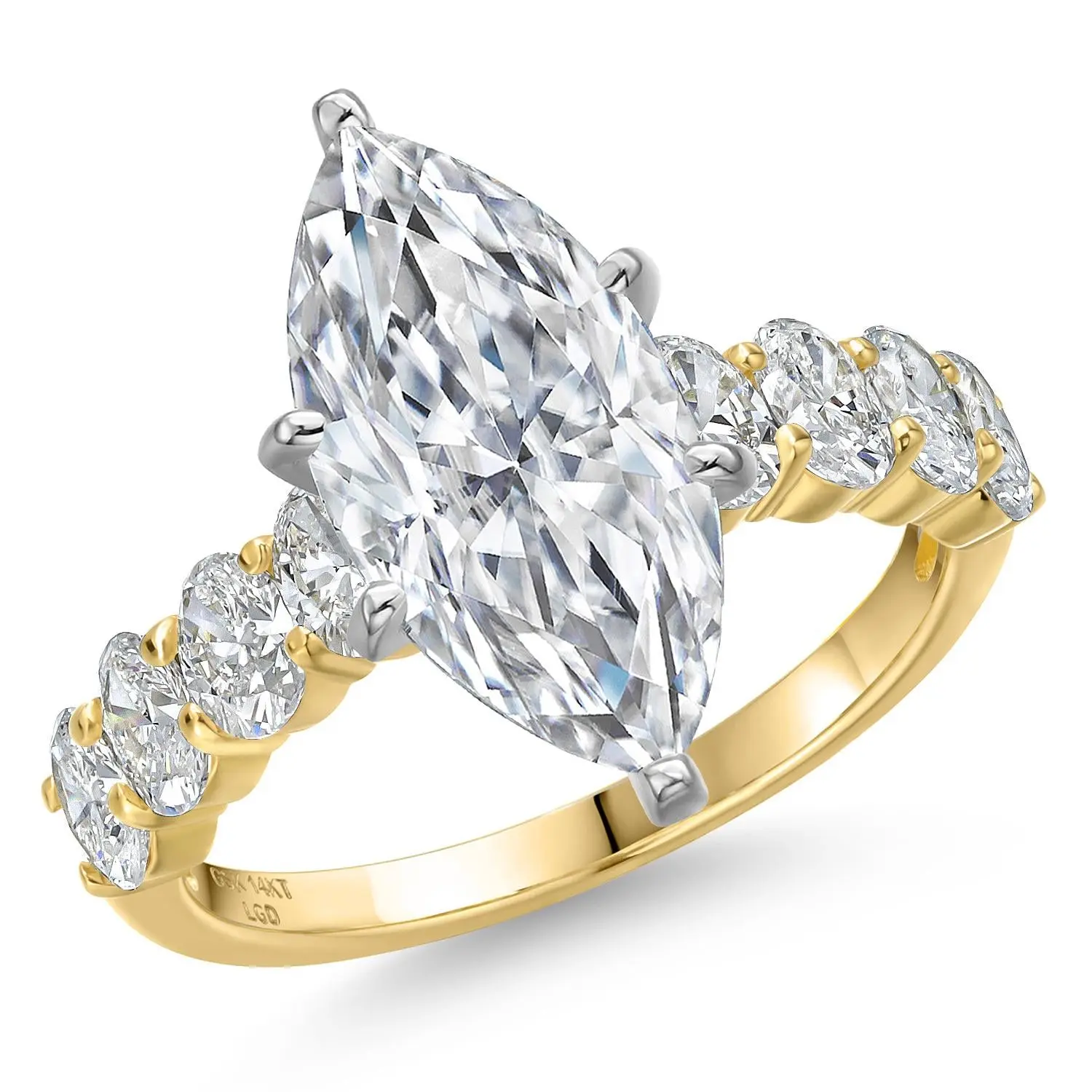 Gem Stone King 2.20-6.20 Cttw IGI Certified Lab Grown Diamond Engagement Ring for Women | 14K White and Yellow Gold | Marquise Cut | D-E Color | VS1-VS2 | Wedding Anniversary Ring