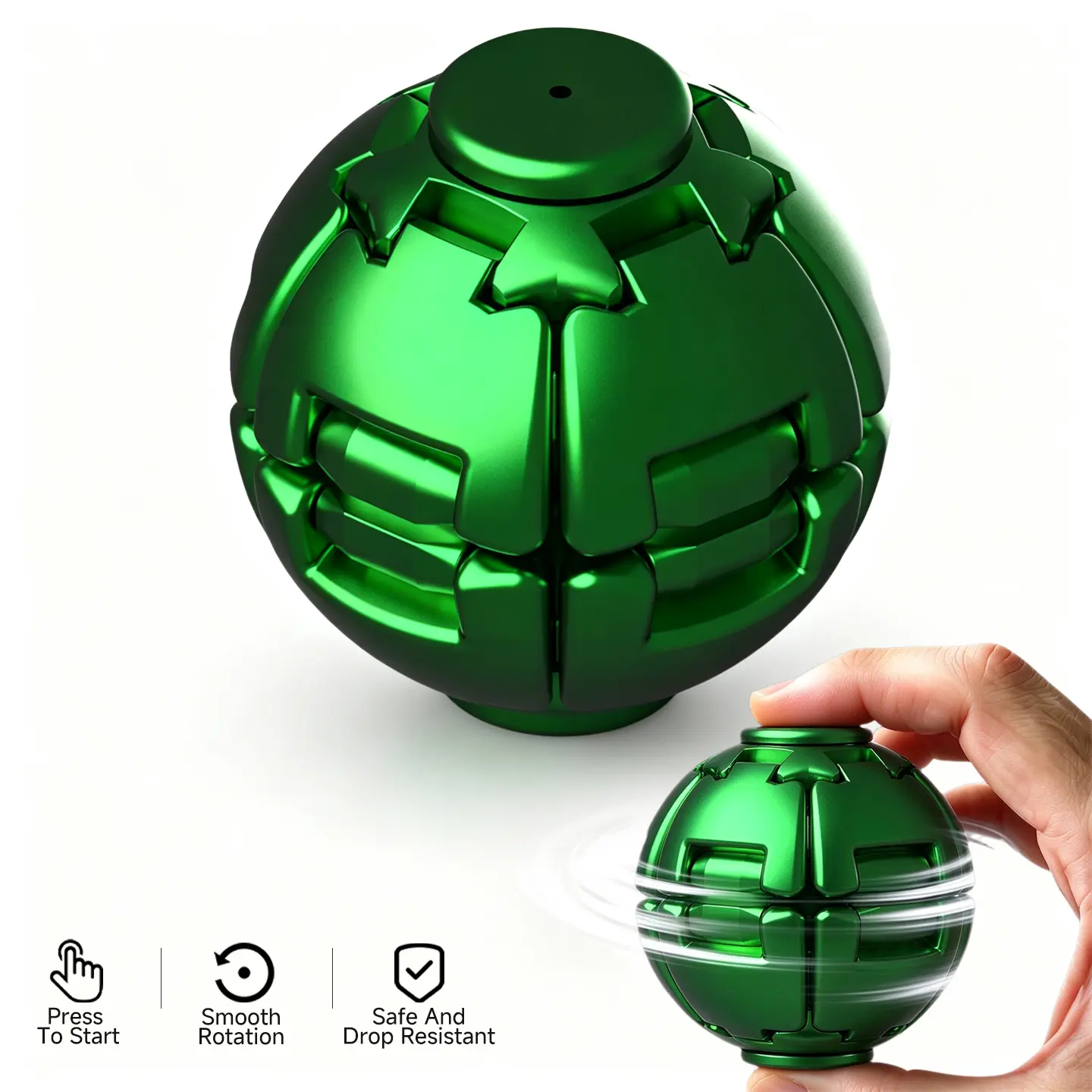 Press-to-Spin Transforming Fidget Ball - 3D Printed Unisex Gyroscope Toy, Smooth-Spin Desk Gadget, ADHD Focus Aid, Pocket Stress Relief Sensory Stress Reliever, Kinetic Motion Spinner Anxiety Gift for Kids