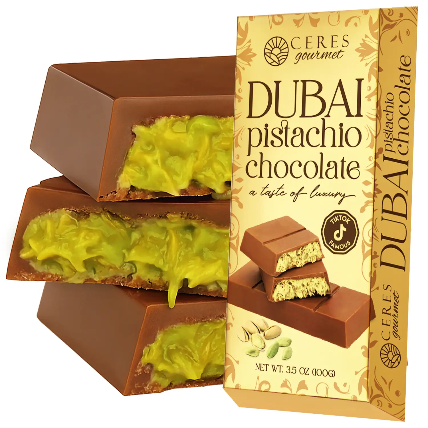 Dubai Chocolate Bar Pistachio Milk Chocolate and Knafeh - 3.5 Oz | TikTok Dubai Chocolate Bar Pistachio Milk Chocolate and Knafeh - 3.5 Oz | TikTok
