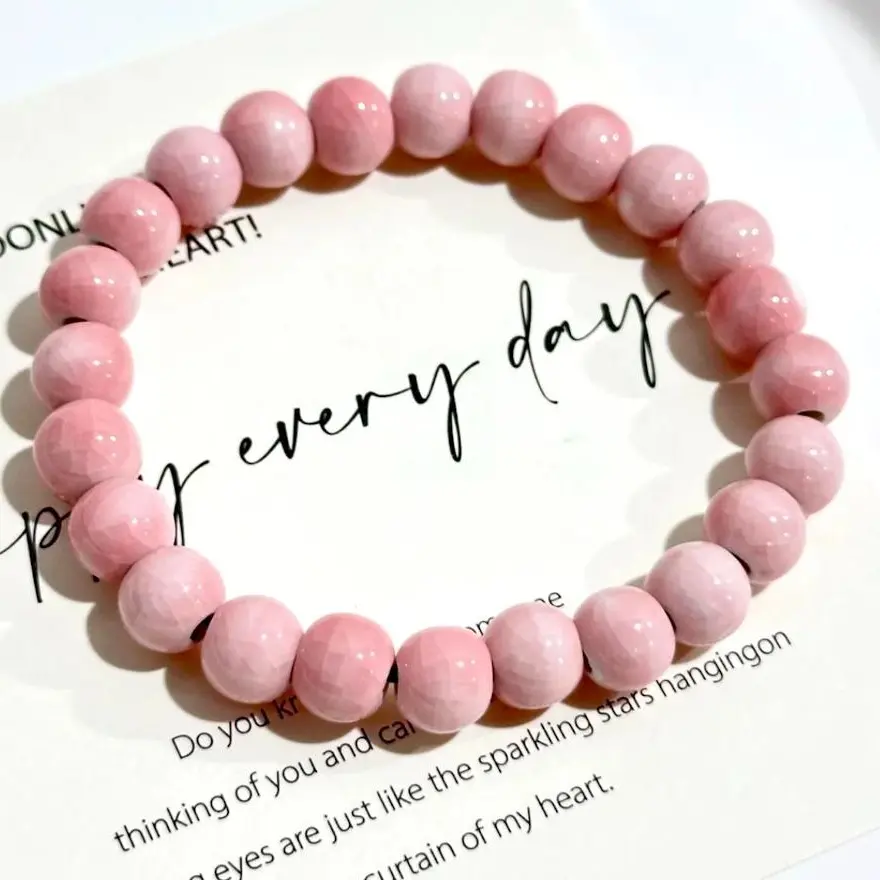 Jingdezhen Ceramic Bracelet Universal Minimalist Plain Hoop Versatile Design in Soft Pink Beads for Various Occasions