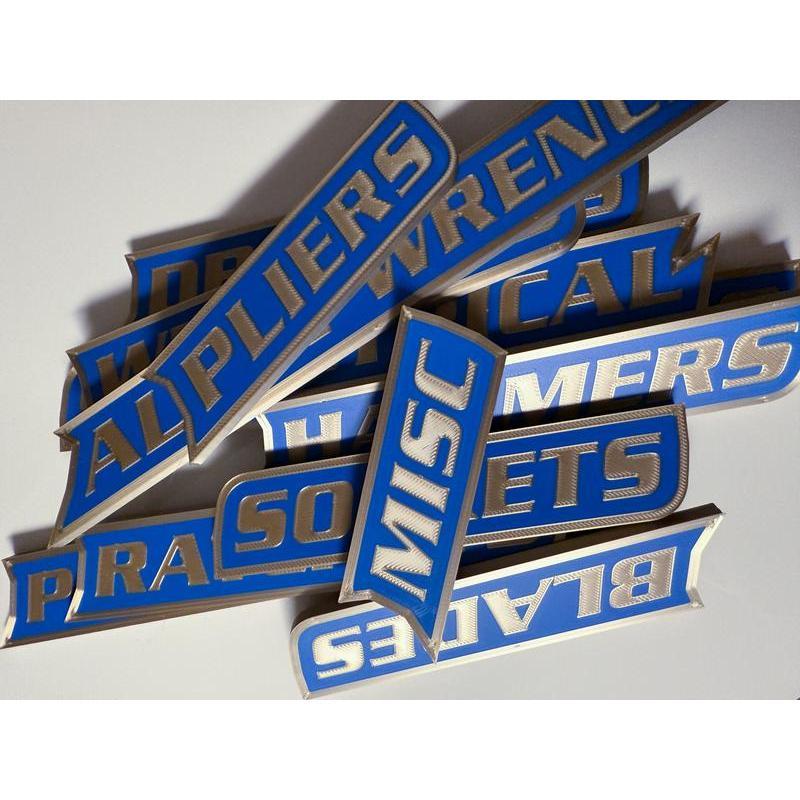 12-Pack Premium Magnetic Toolbox Labels for Tool Organization - 12 Pack of High Quality 3D Printed Personalized Magnets for Metal Cabinets, Drawers, Tool Chests, Decor Plastic Gift