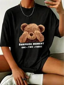 Cool Bear Shirt - Playful Graphic Tee for Couples, Soft Bear Print Top, Comfortable Daily Street Style Outfit,Personalized short-sleeved T-shirts, sports T-shirts, for daily outings and gatherings, at home and leisure.