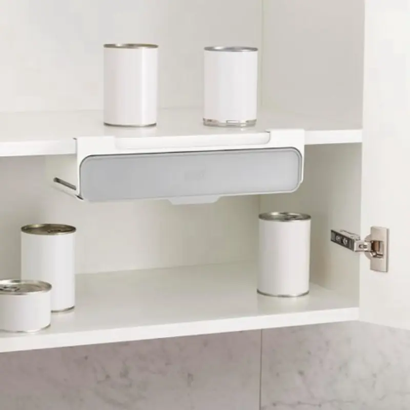 Under Cabinet Hanging Organizer - Sliding Storage Bin for Spices Cans & Small Items Kitchen Storage Solution Boxes