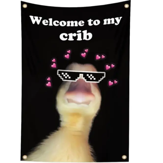 "Welcome to My Crib" Cloth Banner - 2x3 ft (24x36 in) Black Funny Family Party Wall Decor, Durable Man Cave Wall Flag with Brass Grommets, Home Decor Tapestry, Banners