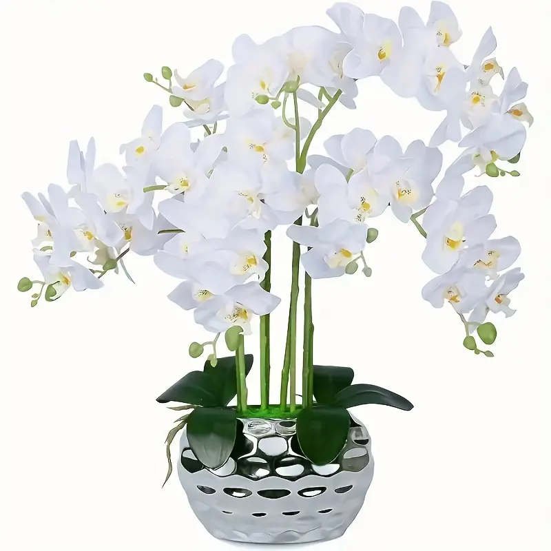 9-Head Elegant Lifelike Artificial Phalaenopsis Orchid Flowers, Plastic Durability Floral Decor for House Decor, Wedding Home Supplies - No Container Included White Decorative Fruit Ornaments