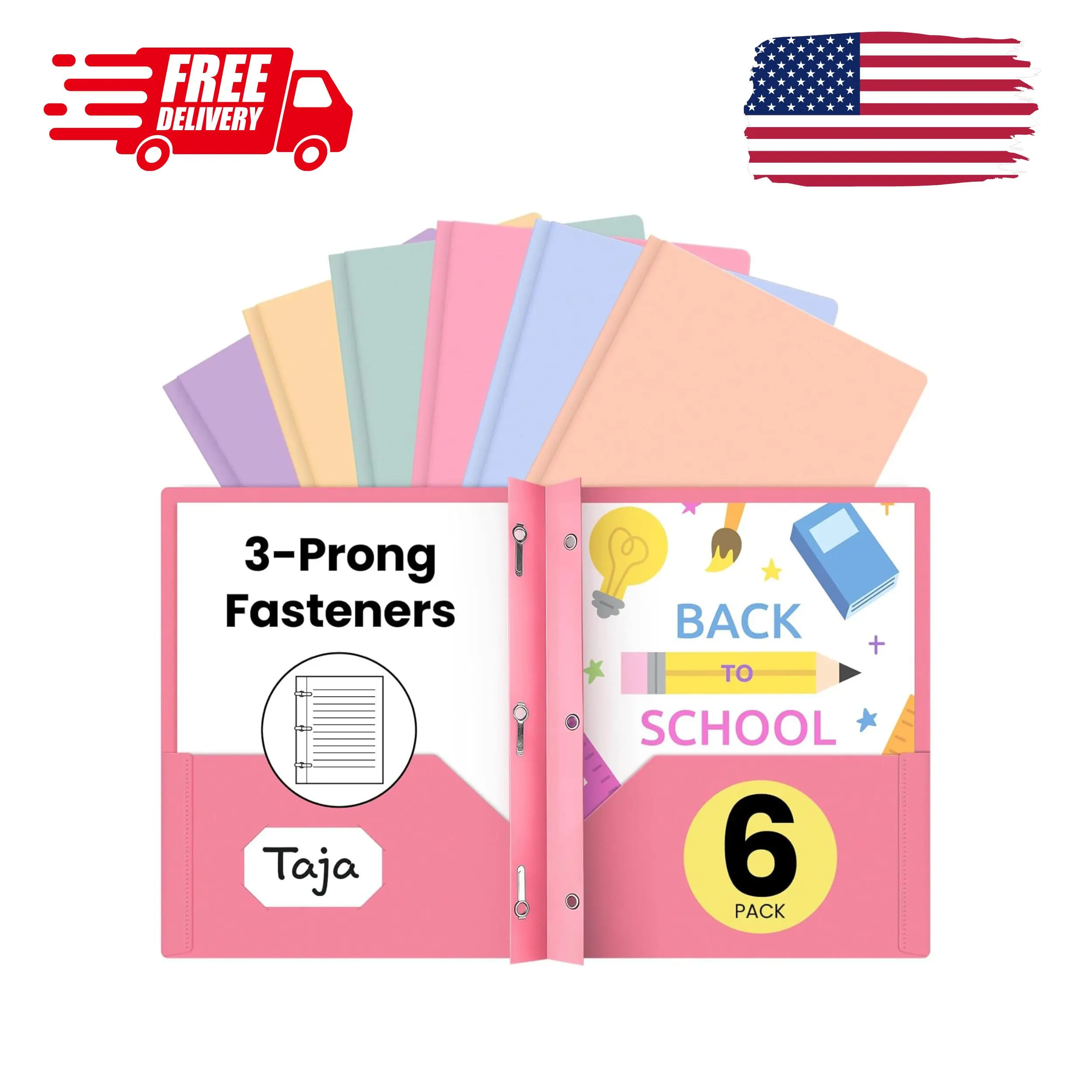 Plastic Folders with Pockets and Prongs (6 Pack, Pastel Colors)